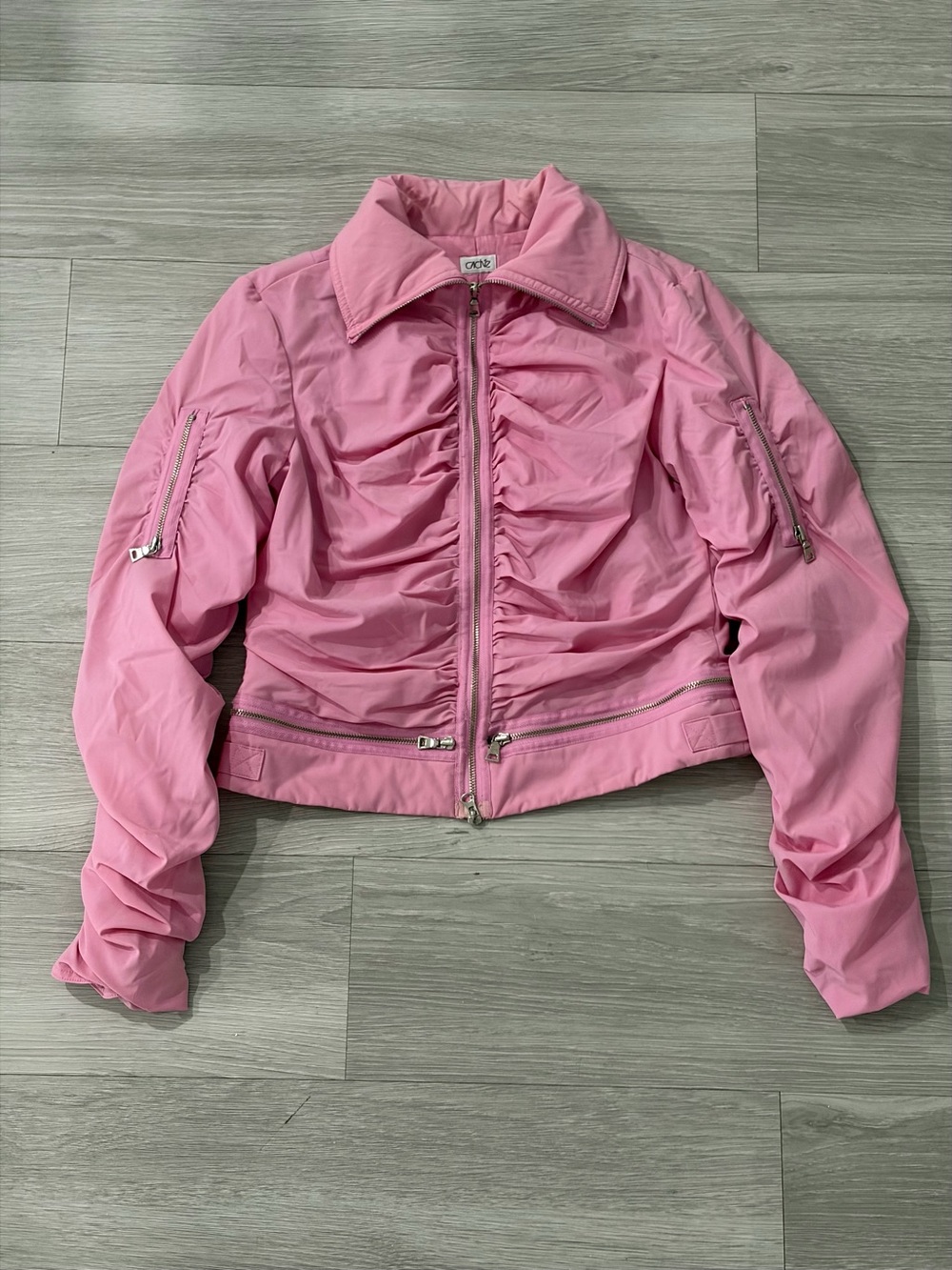 Cache Pink Ruched Zip Bomber Jacket - Picture 4 of 4